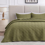Love's cabin King Size Quilt Bedding Set Olive Green Bedspreads - Bed Summer Lightweight Bedspread Comforter - Wave Pattern Bedding Coverlet for All Season - 3 Pieces (1 Quilt, 2 Pillow Shams) by Lovescabin
