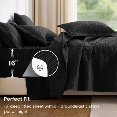 Love's cabin Quilts for Queen Bedspreads, 7 Pieces Bed in a Bag, Black - Image 4