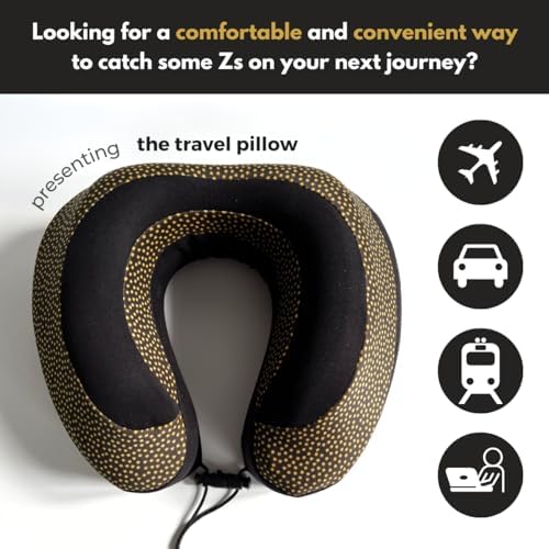 Neck Pillow for Travel | Memory Foam Neck Pillow with Chin Support | Travel Pillow | Adjustable Rope Lock | Removable & Washable Cover with Travel Bag | Travel Essentials | Yellow & Black - Image 4