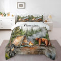 Erosebridal RV Camper Queen Bedding Set,Kids Camping Decor Comforter Set for Travel Trailers,Rustic Cabin Bear Quilt Set Forest Mountain Adventure Bed Comforter Sets,2 Pillowcases by Erosebridal