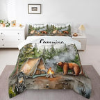 Erosebridal RV Camper Queen Bedding Set,Kids Camping Decor Comforter Set for Travel Trailers,Rustic Cabin Bear Quilt Set Forest Mountain Adventure Bed Comforter Sets,2 Pillowcases by Erosebridal