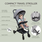 Lightweight Travel Stroller for Baby & Toddlers - Easy Fold & Compact Stroller with Canopy, Storage Basket, Multi-Position Recline & Convenient One-Hand Fold (Grey) - Image 2