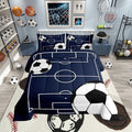 Kids Football Comforter Set Queen Size Soccer Ball Pattern White Comforter for Boys Girls Bedroom Sports Theme Bedding Set Football Court Duvet Set with 2 Pillowcases Breathable Polyester Quilt Set by CastleFairy