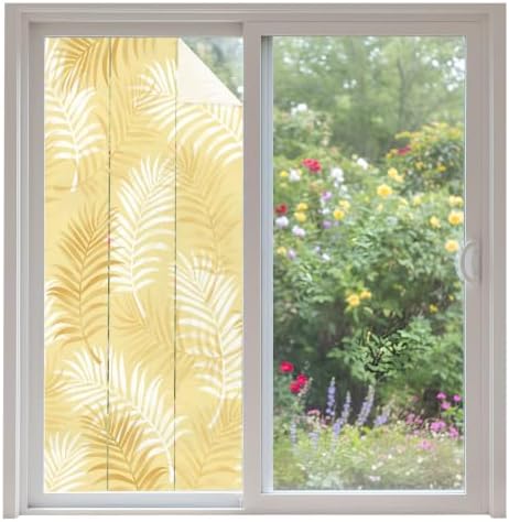 Window Privacy Film Frosted, Yellow Botanical Non-Adhesive Static Cling Window Tint, Summer Palm Leaves Foliage Tropical Insulated Windows Frosted Films for Living Room, 35.4 x 78.7 Inches by Unknown