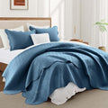Twin Quilt Set Bedspread Coverlet Microfiber Bedding Leaf Washed Blue 68x86 by IRImperialRooms