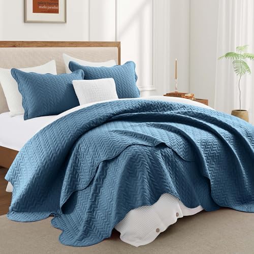 Twin Quilt Set Bedspread Coverlet Microfiber Bedding Leaf Washed Blue 68x86 by IRImperialRooms