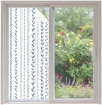 Window Privacy Film Frosted, Modern Minimalist Non-Adhesive Static Cling Window Tint, Light Blue Rustic Leaves Stripes Insulated Windows Frosted Films for Living Room, 35.4 x 78.7 Inches by Unknown