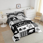 Castle Fairy Hunting Adventure Comforter Set Queen Size,Deer Antler Bear Pine Patchwork Bedding Set for Women Adult,Arrow Lodge Boho Aztec Camper Grid Luxury Bed Duvet Insert, 2 Pillowcases - Image 4
