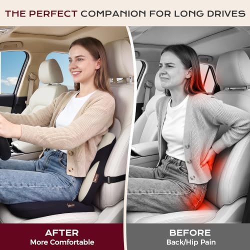 Coverado Car Seat Cushion and Lumbar Support Pillow, Memory Foam Cooling Silk, Ergonomic Support for Back Pain Relief, Seat Cushion for Car Driver & Office Chair Universal Fit Black&Gray - Image 5