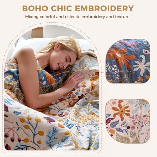LUTBM Boho Throw Blanket for Bed 60"x80", All Season Cotton Couch Blankets - Image 3
