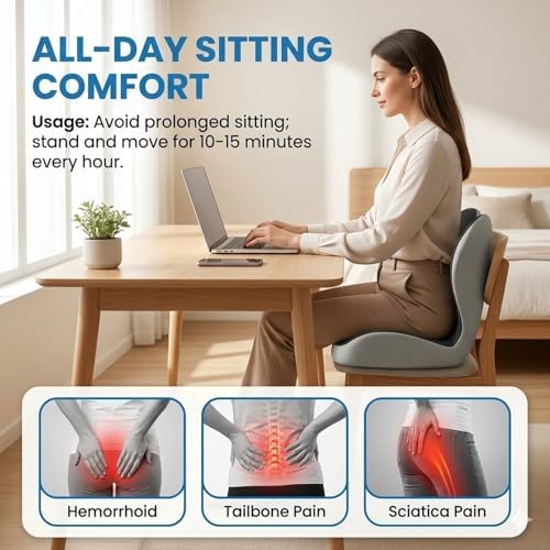 Seat Cushion and Lumbar Support for Office Chair & Car Seat, Memory Foam Ergonomic Design for Long Sitting, Sciatica Support & Tailbone Pressure Relief - Image 7