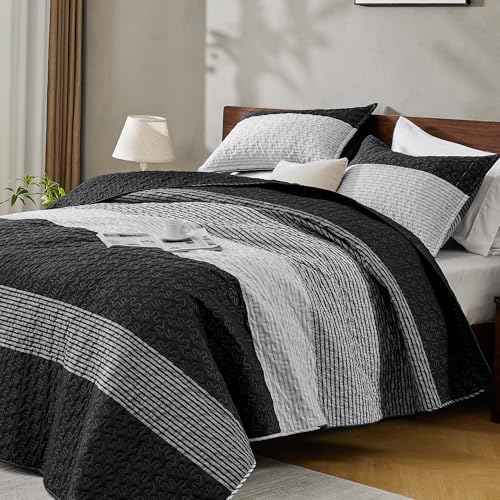 Andency Oversized King Quilt Set Black White, 3 Pieces Stripe Bedspread by Andency