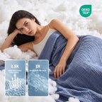 EMME Muslin Cotton Blanket Adults Heather Navy Twin XL 66"x90" - Image 3