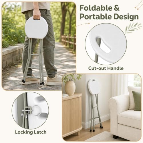 GYMAX Folding Stool, 28in Barstool with Handle 550lbs Free Assembly - Image 6