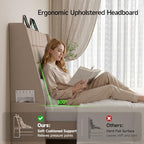 Ergonomic Upholstered Queen Headboard wtih Charging Station Beige - Image 3