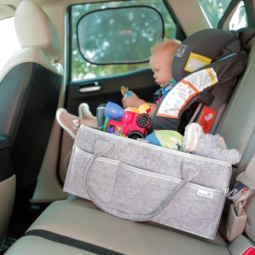 PUTSKA Baby Diaper Caddy Organizer, Felt Nursery Basket, Gray, Large Set - Image 5