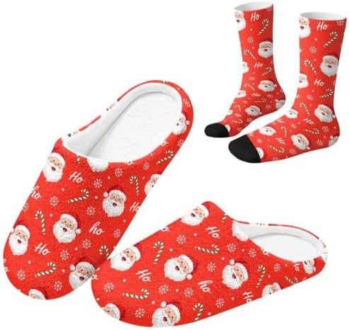 Christmas Slippers for Women Washable House Shoes with Cute Socks by Unknown