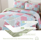 Mybedsoul Boho Quilt King Size, Patchwork Floral Bedding Set, Blue Pink - Image 3