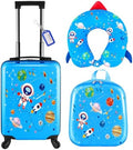 Sanwuta 4 Pcs Hardside Kids Luggage Set Space Blue 18 Inch Astronaut by Sanwuta