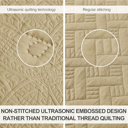 Love's cabin Oversized King Size Quilt Bedding Set Camel Bedspreads - Oversized King Lightweight Bedspread Comforter - Coin Pattern Coverlet for All Season - 3 Pieces (1 Quilt, 2 Pillow Shams) - Image 3