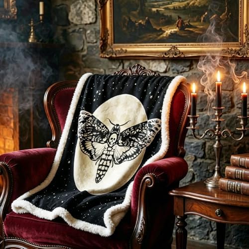 Sleepwish Black Throw Blanket Sherpa Fleece Halloween Blanket Skeleton Moth - Image 6