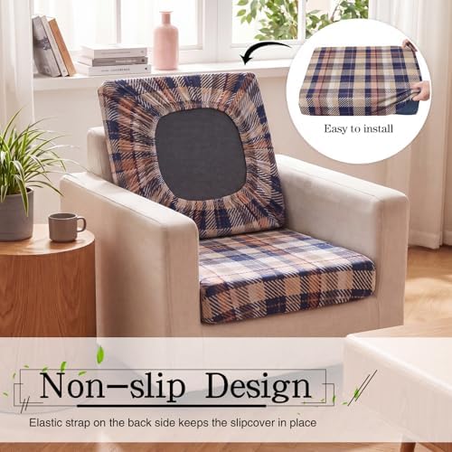 Newwiee 8 Pcs Patio Outdoor Cushion Covers,Plaid,Vintage Brown Navy - Image 4