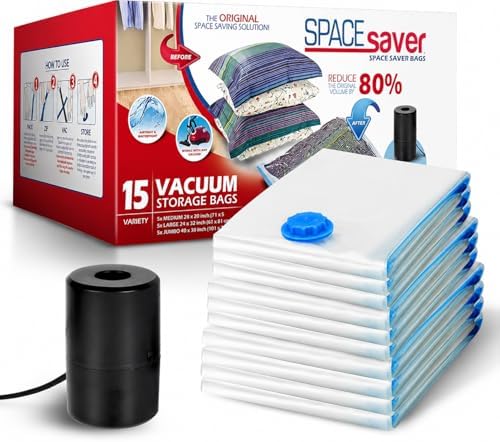 Spacesaver Vacuum Storage Bags with Electric Pump, Variety, 15 Pack by Spacesaver