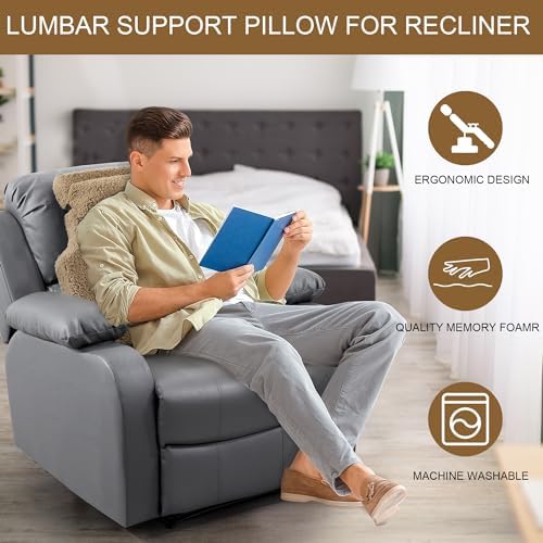 HOMBYS Sherpa Fleece Lumbar Support Pillow with Headrest for Recliner,Memory Foam Recliner Chair Cushion for Back Pain,Big High Back Support for Recliner with Chair Headrest for Elderly (Khaki) - Image 4