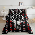 Camo American Flag Full Size Comforter Sets for Kids,Deer Antlers Red Camouflage Bedding Flags for Room Teens,Wild Animal Hunting Farm Branches Leaves Stars Stripes USA Flag Down Comforter - Image 4