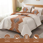 Dintszyayue Boho Full Quilt Set, Terracotta Aztec Reversible Bedspread - Image 2