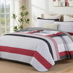 WONGS BEDDING Boho Queen Size Quilt Set, Black Red Striped Bedspread by WONGSBEDDING