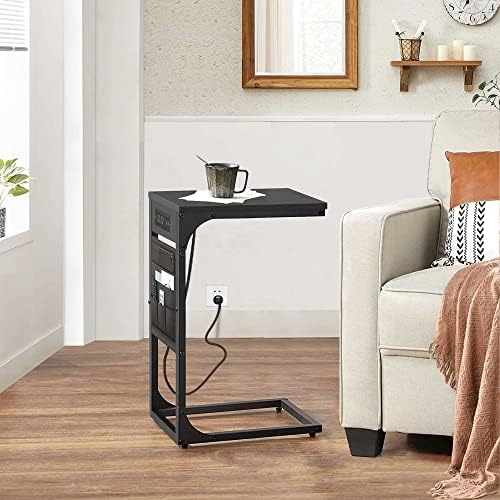TUTOTAK C Shaped End Table with Charging Station, Side Table for Sofa - Image 5