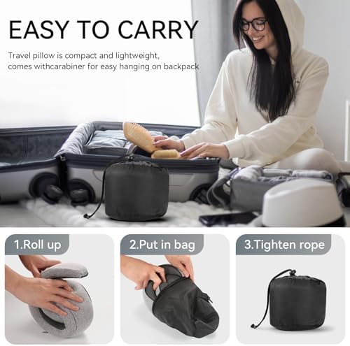 SZXYX Travel Pillows - 100% Pure Memory Foam Neck Pillow for Airplanes, Comfortable Breathable Cover, 360° Support Stowable Pillows for Sleeping, Car, Airport Travel Essentials, Dark Gray - Image 3