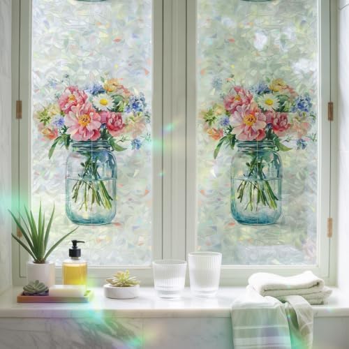 Window Privacy Film Rainbow Static Cling Stain Glass Window Film for Glass Door, Decorative Heat Control UV Blocking Frosted Sunroof Decal Sticker for Car Bathroom Home 29.5"x118" - Image 6