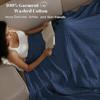 PHF 100% Cotton Waffle Weave Blanket Oversized King for Bed 120"x120"- Giant Big Lightweight Blanket 10'x10' for Bed Sofa - Aesthetic Extra Large Washed Cotton Soft Blanket - Black - Image 3