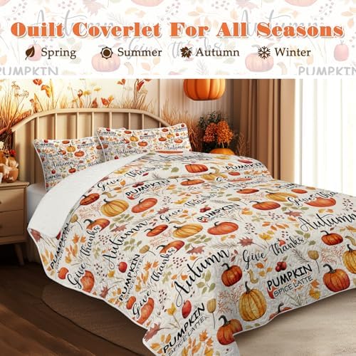 BlessLiving King Quilt with Pumpkin Maple Leaves Halloween Fall Bedding - Image 2