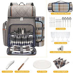 Picnic Backpack for 4, Insulated Cooler Bag with Blanket, BrushedKhaki - Image 4