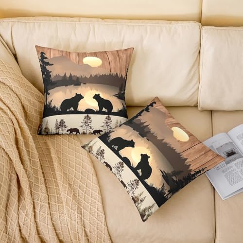 Erosebridal Rustic Cabin Throw Pillow Covers 24x24 Set of 2 Farmhouse Country Bear Cushion Cover Hunting Theme Forest Wild Animal Throw Pillow Case for Bed Couch Sofa Western Country Home Decor - Image 3