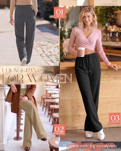 3 Pack Women's Wide Leg Baggy Sweatpants with Pockets - Image 2