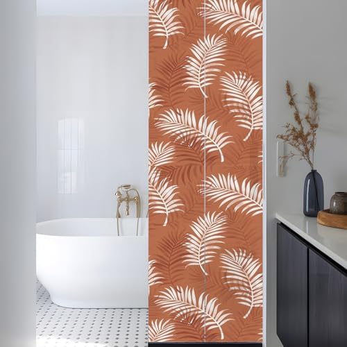 Window Privacy Film Frosted, Terracotta Botanical Reusable Static Cling Window Tints, Summer Palm Leaves Foliage Tropical Heat Control Windows Films for Offices, Balcony, 29.5 x 118 Inches - Image 3