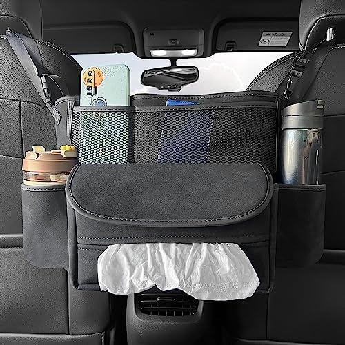 JEYODA Car Suede Seat Organizer High-capacity Seat Back Pouch Central Storage for Pickup SUVs Double-sided Tissue Storage Handbag Holder Car Accessories (Black) by JEYODA