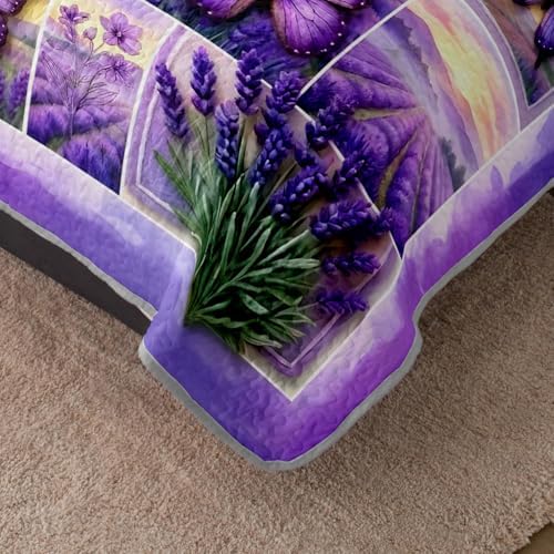 HOSIMA Lavender Butterfly Floral Patchwork Quilt Queen with 2 Pillowcases. - Image 4