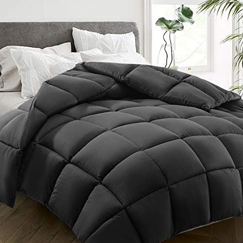 HYLEORY Queen Comforter, All Season Down Alternative Duvet Insert, Cooling Quilted Bed Comforter with Corner Tabs,Machine Washable, Dark Grey, 88x88 Inch by HYLEORY-YourBeddingExpert
