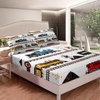 Erosebridal Kids Bedding Set Retro Vintage Train Fitted Sheet, Cute Vehicle Printed Colorful Train Bed Sheets for Boys Girls Adults Teens Bedroom Decor All Season Queen 3 Pieces, No Top Sheet - Image 2