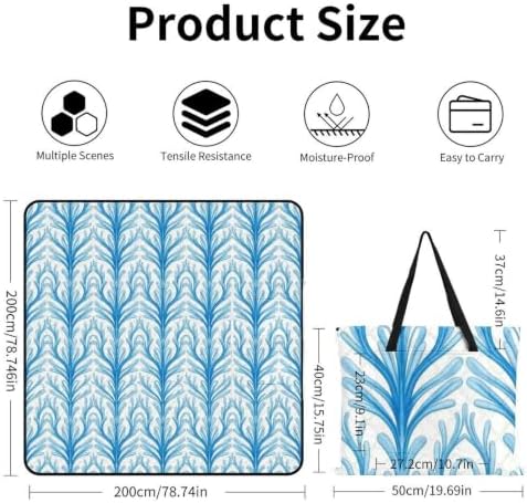 White Blue Leaf Print Large Zipper Picnic Blankets 78.7"x78.7" - Image 3