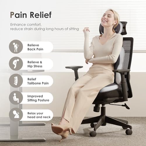 FLORICH 3 PCS Seat Cushion for Carseat Lumbar Support Pillow Car Neck Headrest Pillows Ultrathick Memory Foam Seat Pads Pressure Relief Back Cushion for Office Chair(Grey) - Image 2