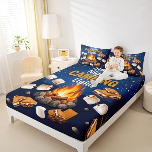 Erosebridal RV Camper Queen Fitted Sheet, Outdoor Camping Themed Bed Set for Kids Girls Boys, Fun Summer Campsite Bedding Sheets Set, Hiking Camping Lover Gifts Teen Adults Room Decor - Image 3