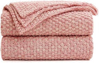 Longhui bedding 100% Cotton Knitted Throw Blanket – Pink, Soft & Cozy, Machine Washable, 60"x80" – Perfect for Living Room, Couch, Sofa, Bed or Travel by LongHuiBedding