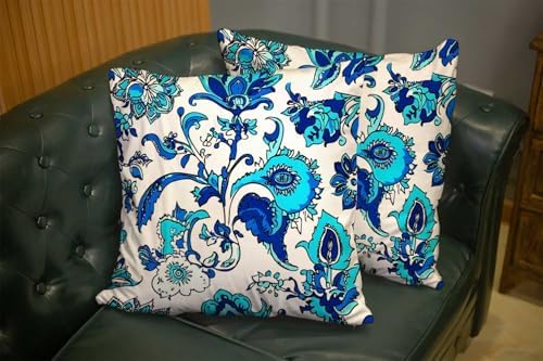 EMMTEEY Blue White Ornate Watercolor Floral Pillow Covers 26x26 Set of 2 - Image 6