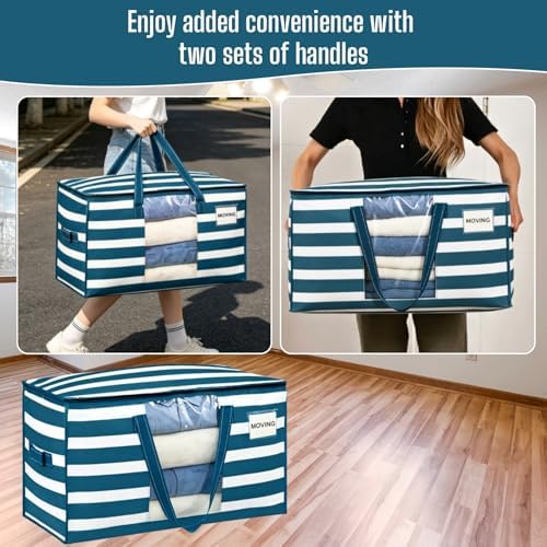 VENO Moving Bags, Wide Open Top, Clear Window, Classic Navy Stripe, 8 Pack - Image 5